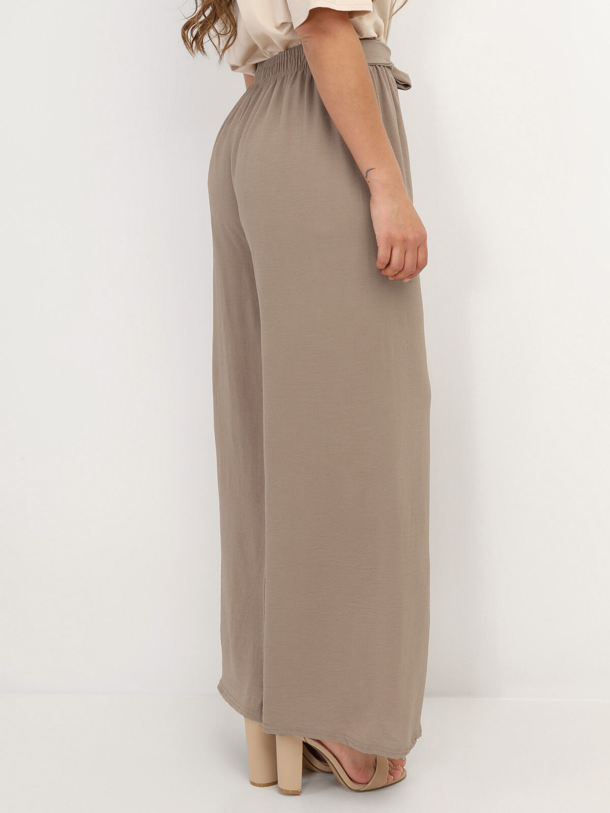 Pantalon ample ceinturé- Taupe