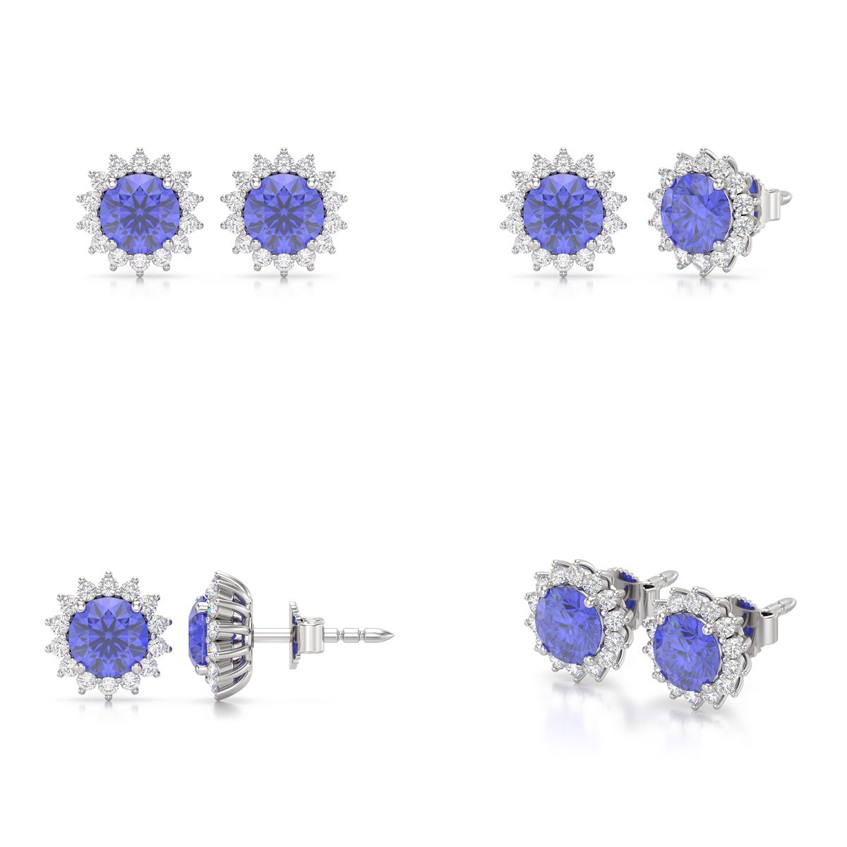 Boucles d'oreilles ADEN Or 585 Blanc Tanzanite et Diamant 2.61grs