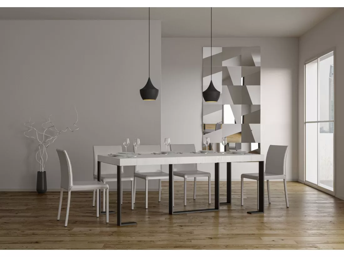 Console extensible 90x40/196 cm Futura Small Premium Frêne Blanc cadre Anthracite