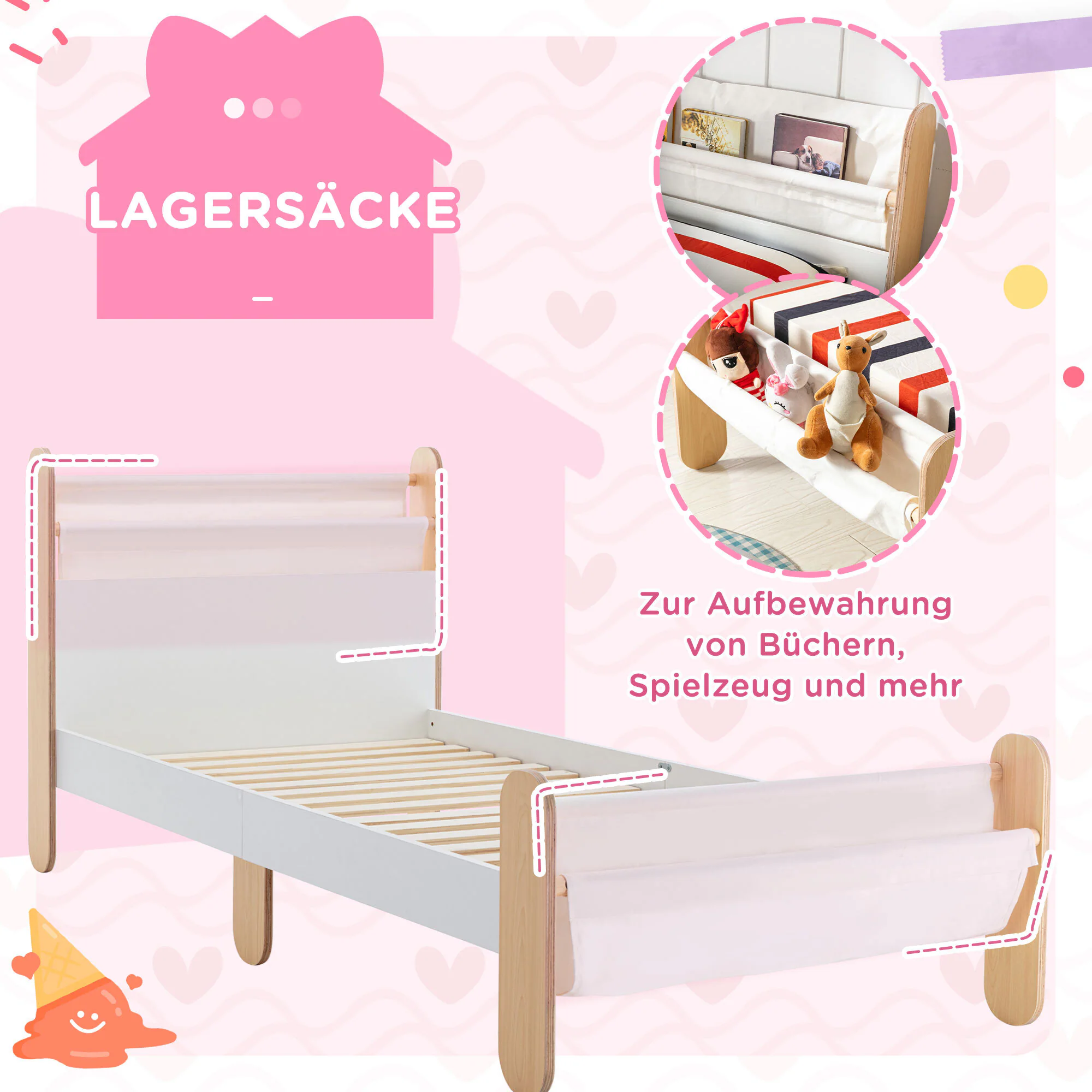 HOMCOM Kinderbett mit Kinderfreundlichem Design bunt 229L x 98B x 95H cm