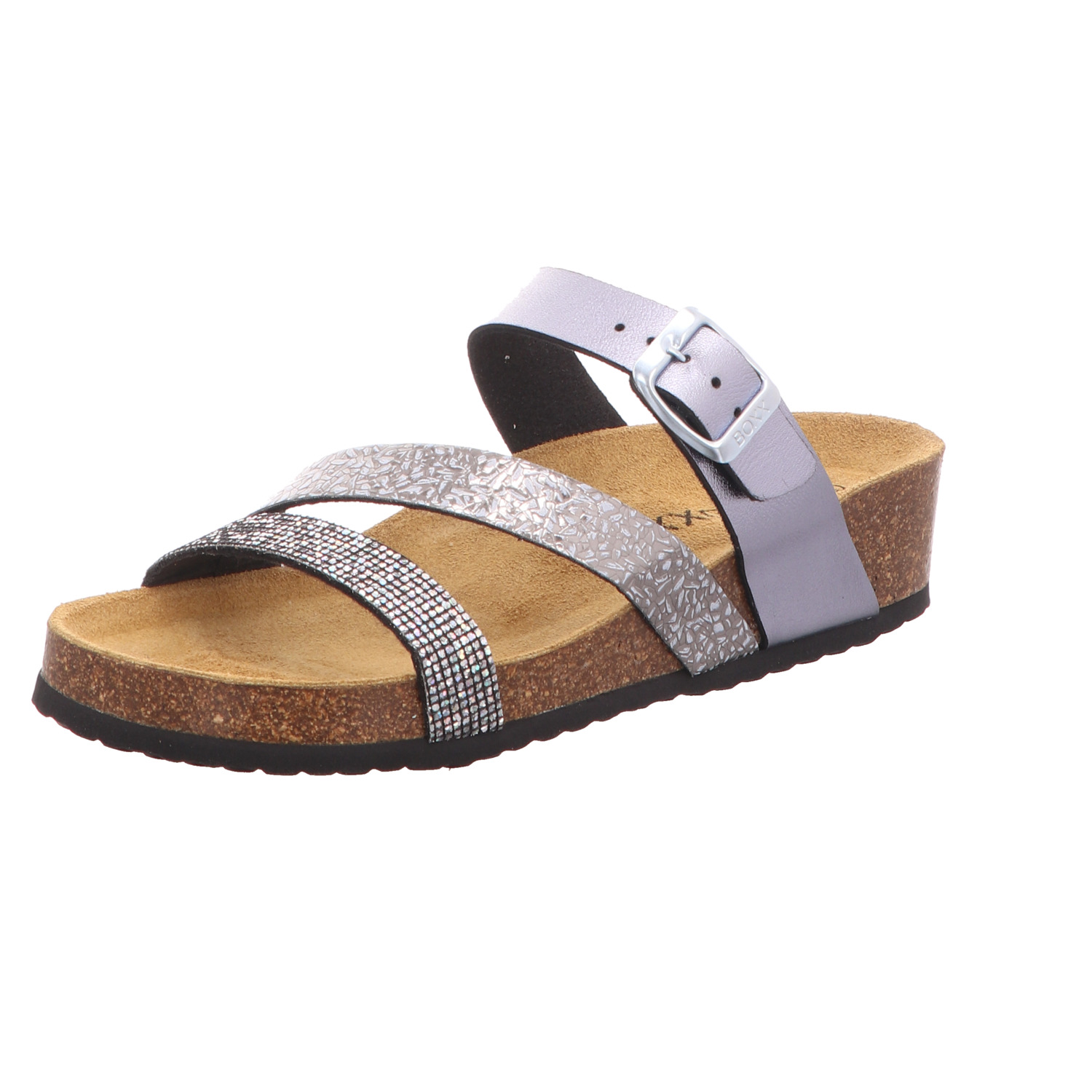 BOXX Damen-Pantolette mit Tieffußbett Grau-Silber