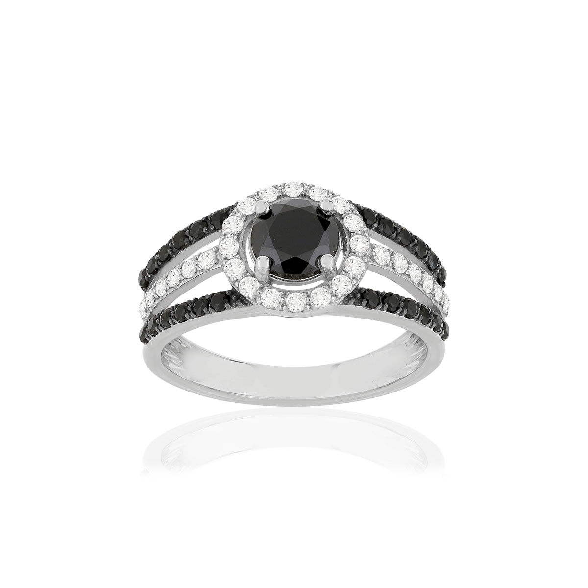 Bague argent 925, zirconias noirs et blancs.
