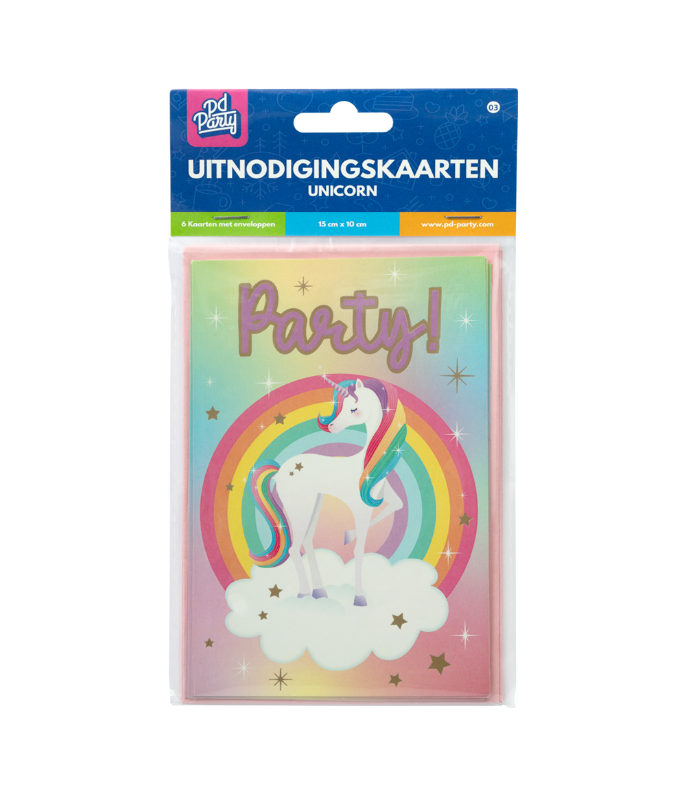 Unicorn Uitnodigingen Gekleurd 6st