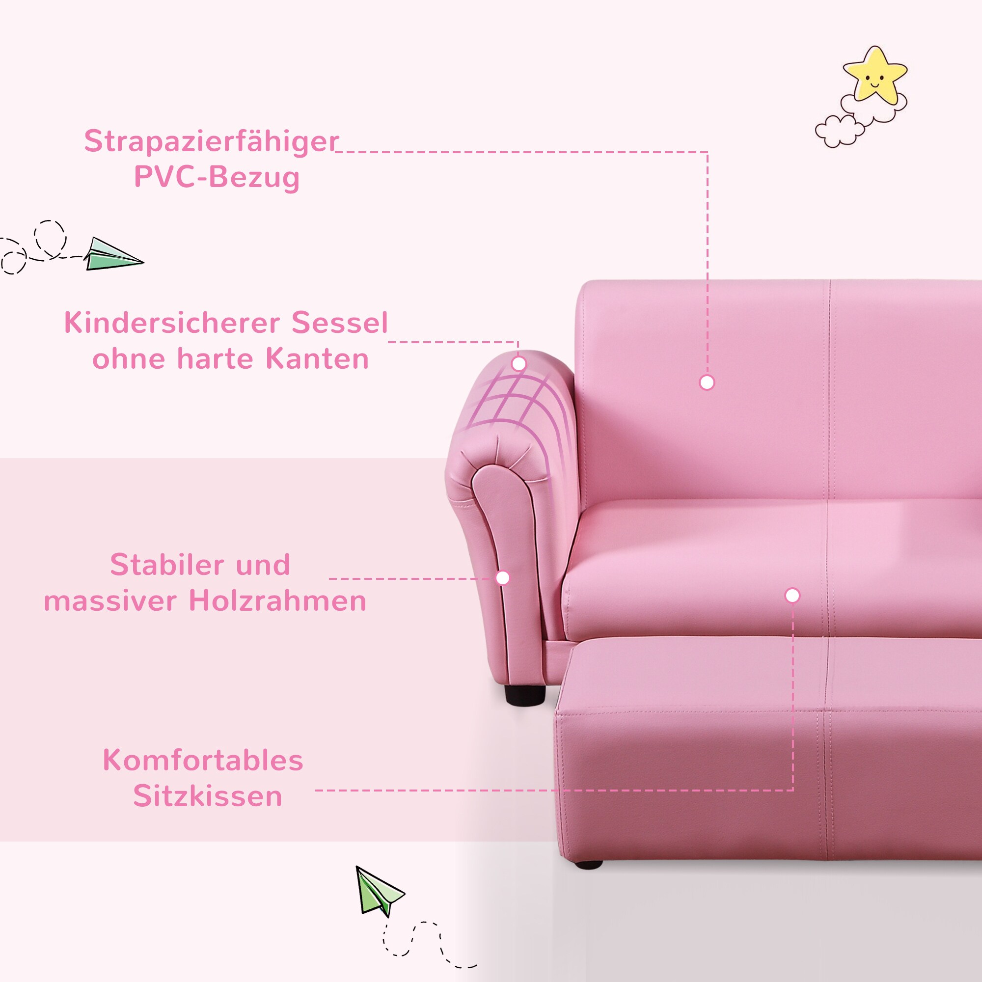 HOMCOM Kindersofa mit Hocker 83 x 42 x 41 cm (LxBxH)