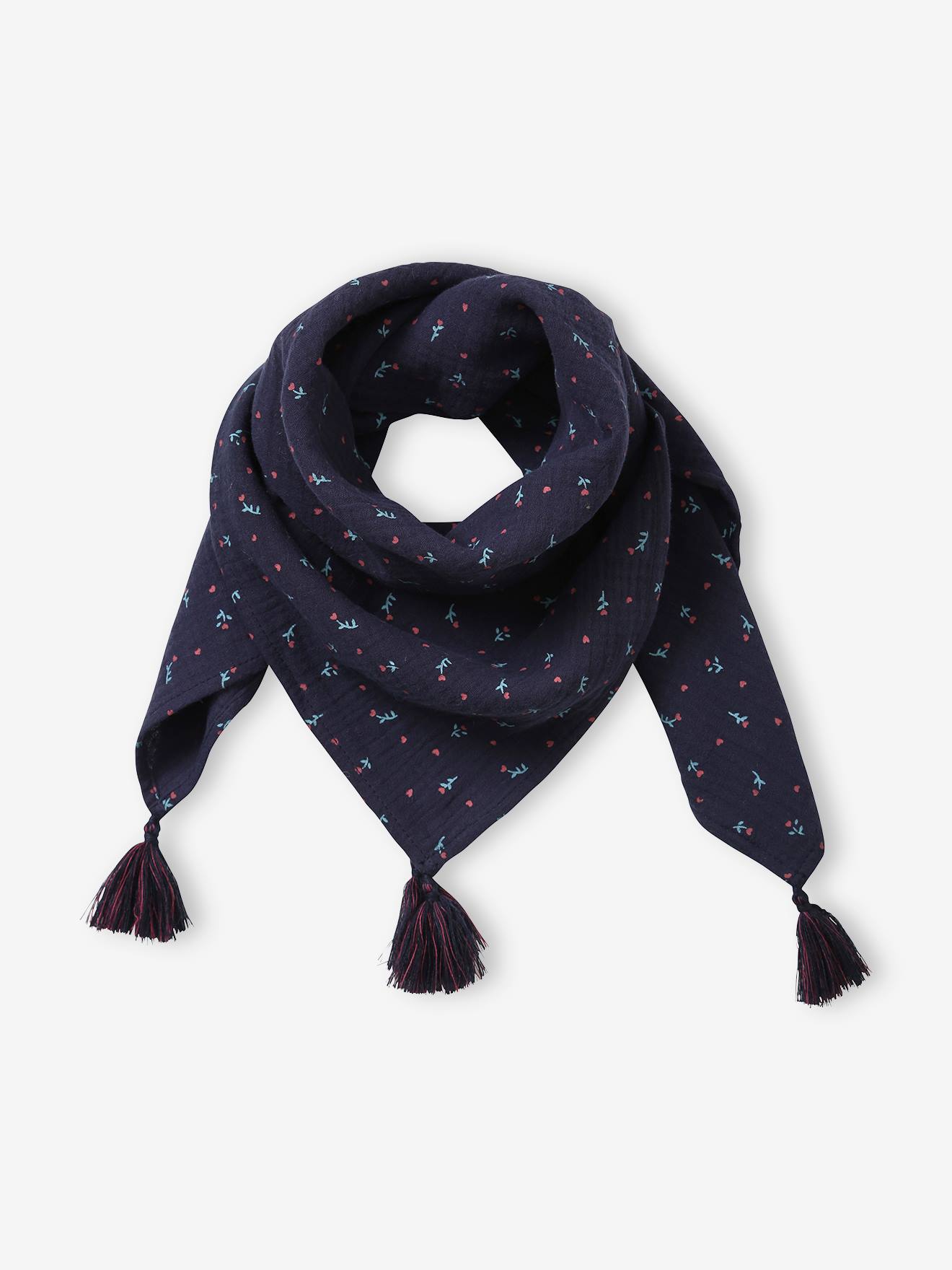 Lenço com estampa floral, estampa azul vibrante para menina