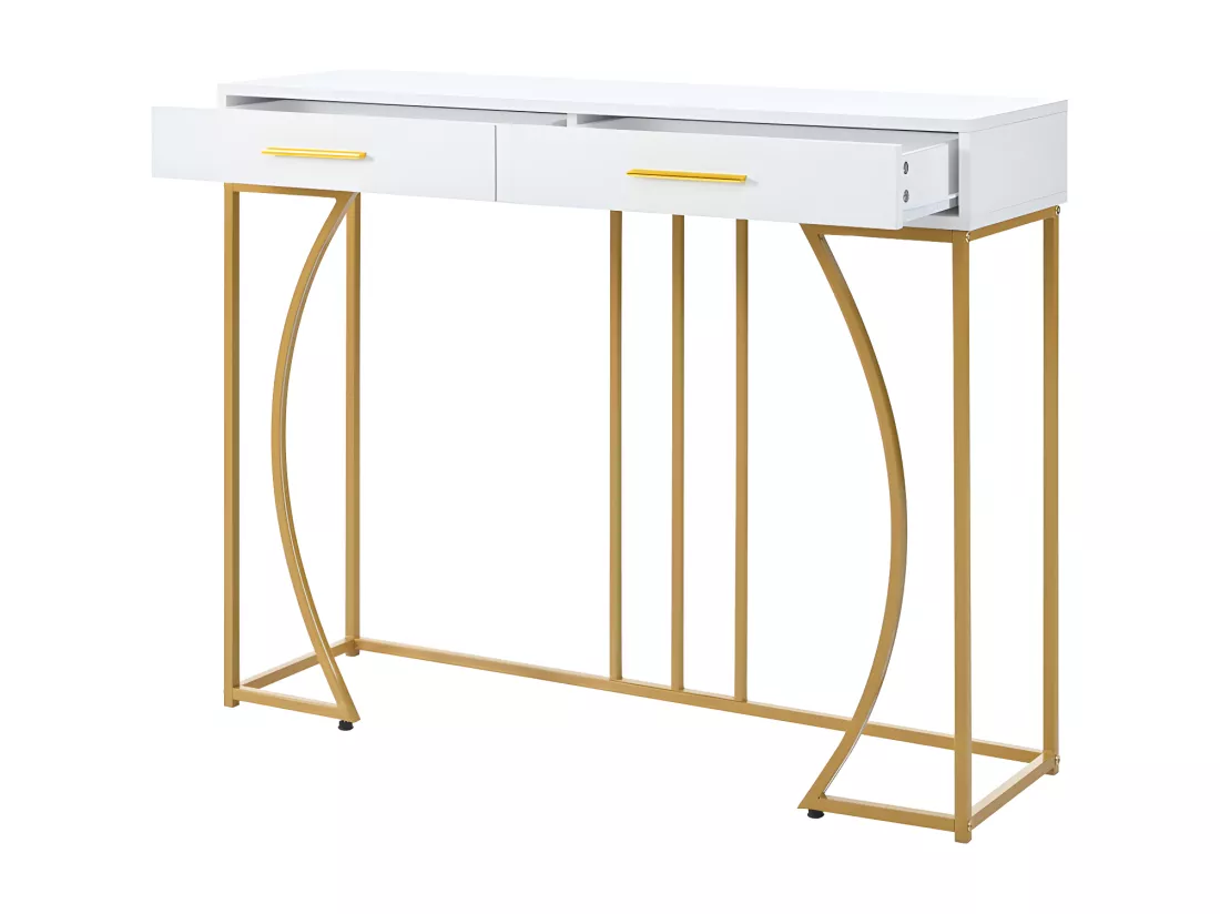 Console avec 2 tiroirs - style moderne - Blanc & Doré