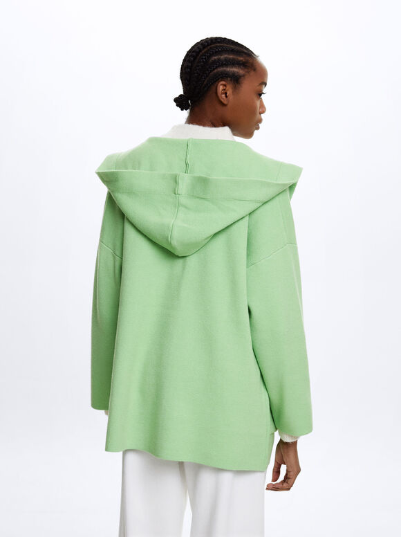Poncho de tricô com capuz - Amarelo