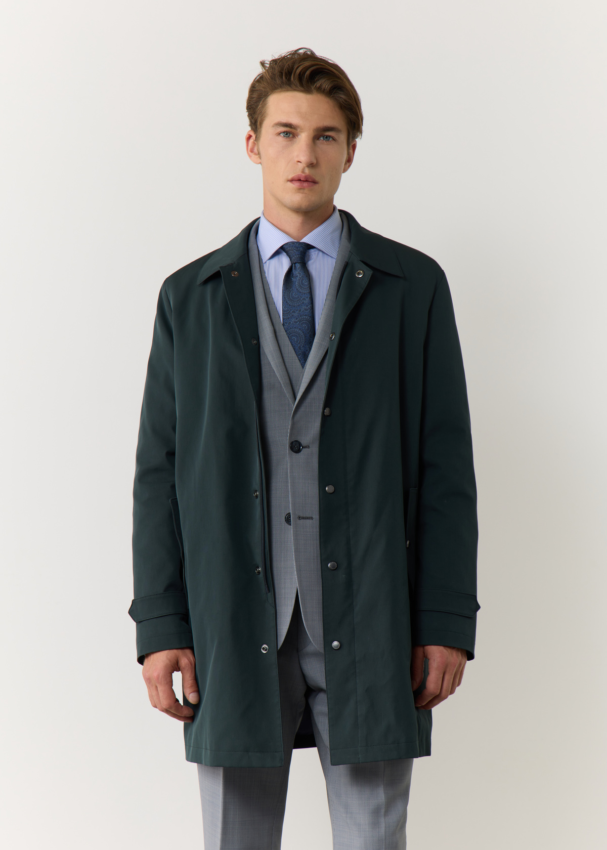 Trench droit uni bleu pétrole
