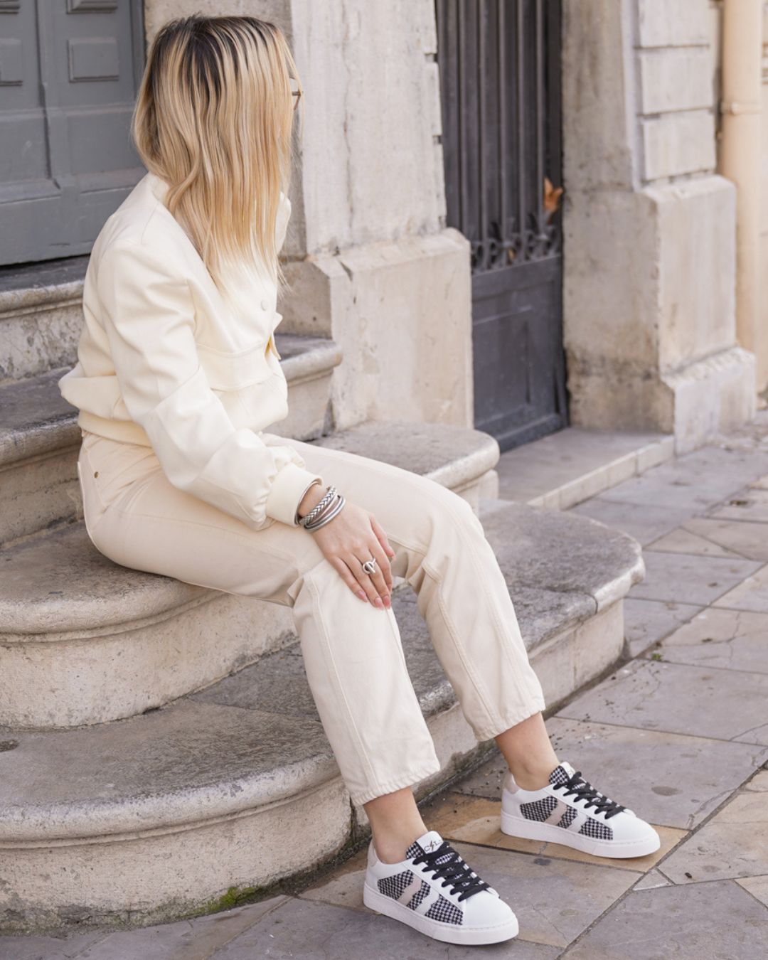 Sneakers blanche Tendance Urbaine en Houndstooth  - CL30 BEIGE