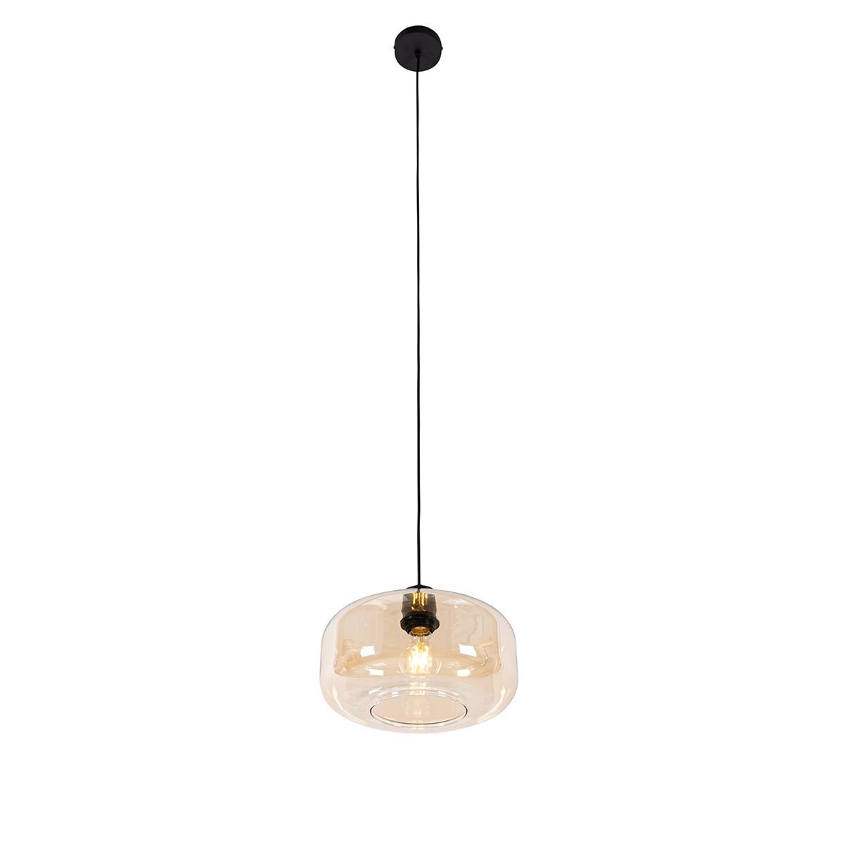 Smart hanglamp zwart met amber glas incl. Wifi A60 - Bizle