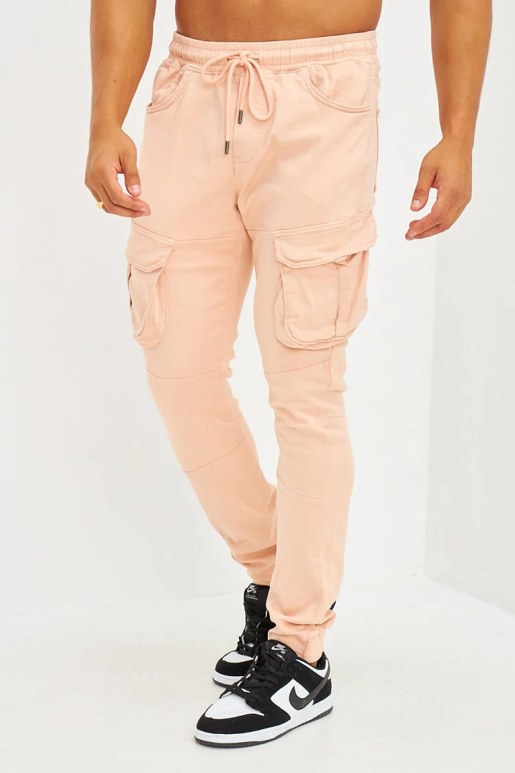 Pantalon cargo style jogger pants doux rose pastel