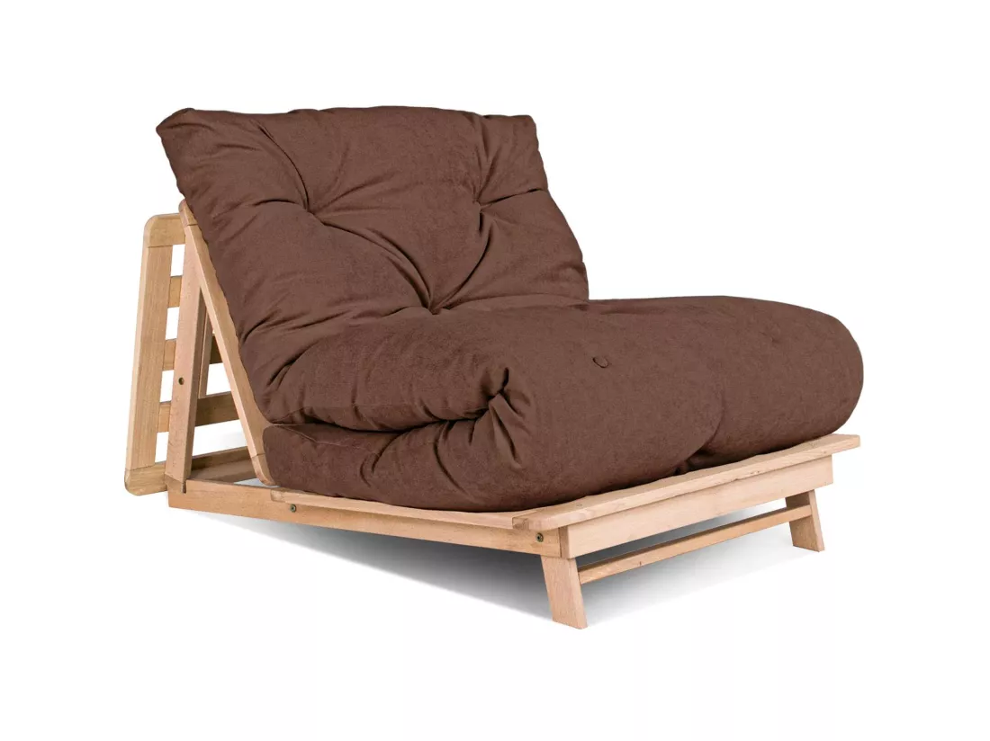 Canapé Lit Convertible en Bois avec Matelas Beige Confort Marron