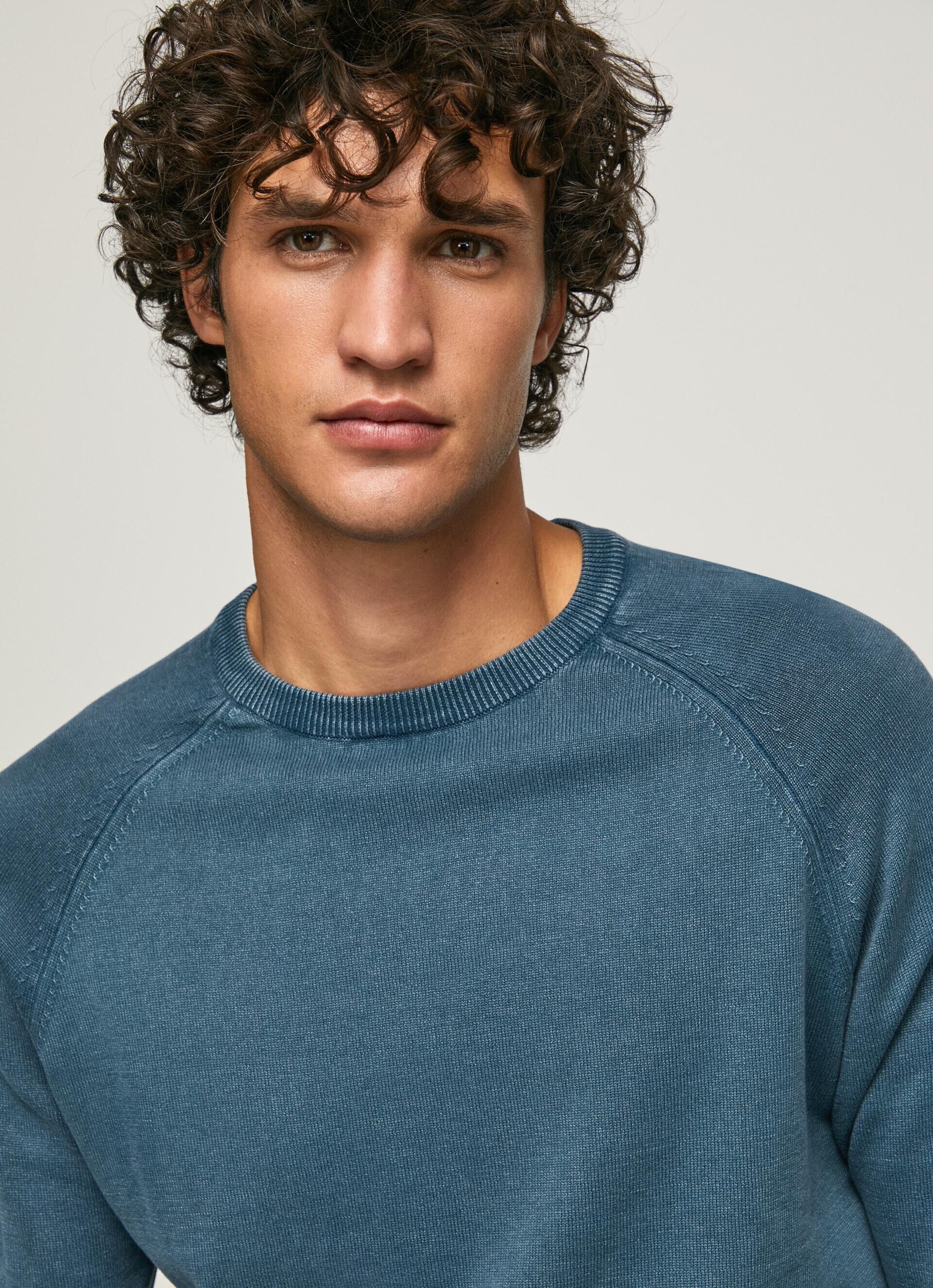 Camisa de malha de algodão com gola redonda - Azul Jarman