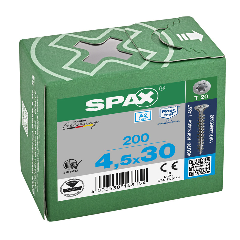 Spax universele schroeven T-STAR plus platkop voldraad RVS 4,5x30mm TX20