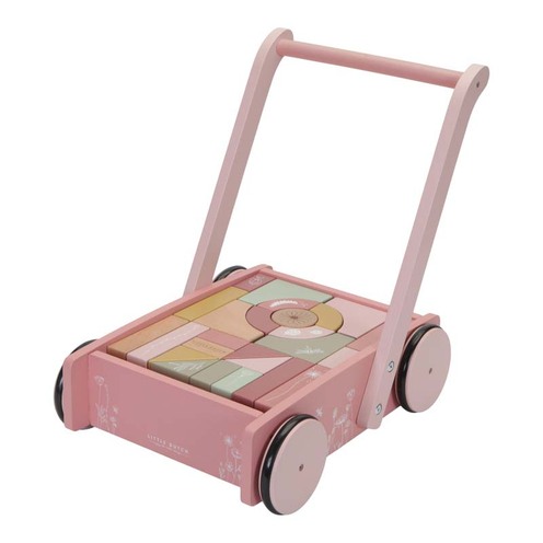 Chariot à blocs Fleurs Rose - LITTLE DUTCH
