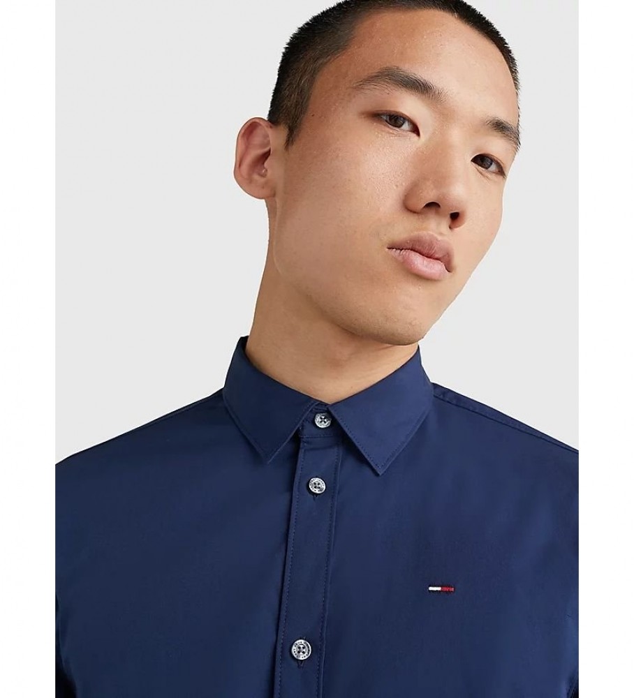 Camisa Tommy Jeans Original Stretch Azul Marinho Popeline