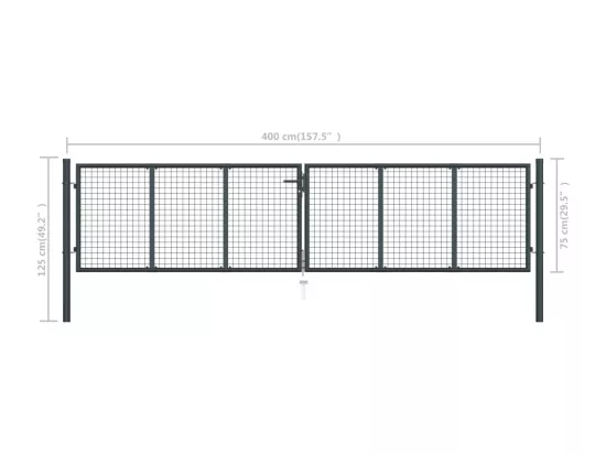 Portail en maille de jardin Acier galvanisé 400 x 125 cm Gris