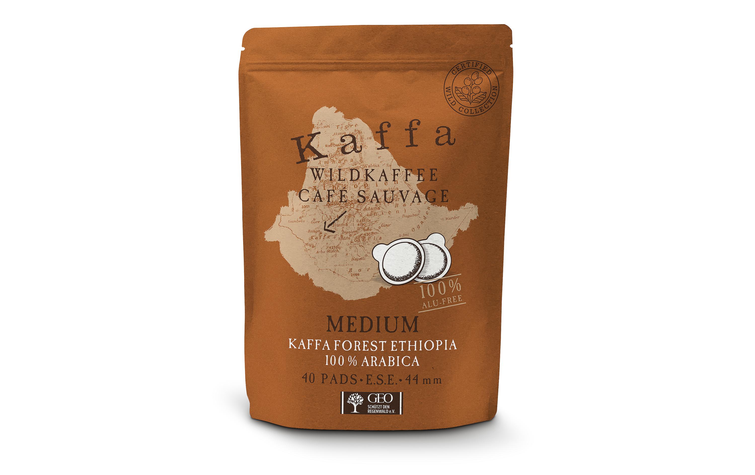 Kaffeepads Wildkaffee Kaffa Medium 40 StückHochwertiger Bio-Kaffee in E.S.E. Pads