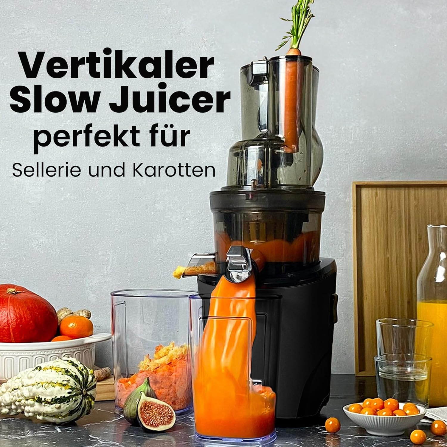 Kuvings | Entsafter | REVO830 | Slow Juicer | Doppelte Einfüllöffnung | automatisches Schneidesystem | inkl.Smoothie & Sorbet Filter Set | Mattschwarz_KSP-2478CE (Matt Black)