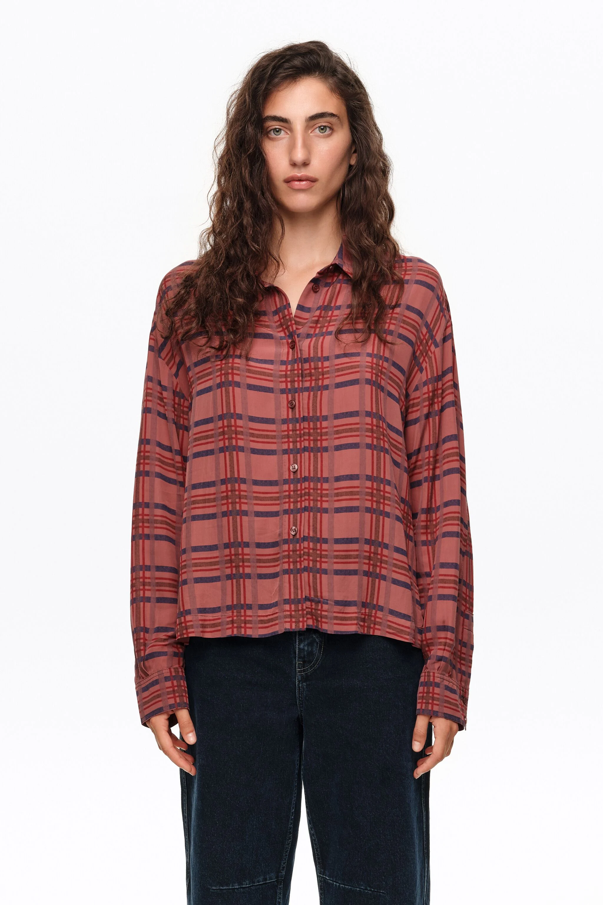 Camisa fluida xadrez granada