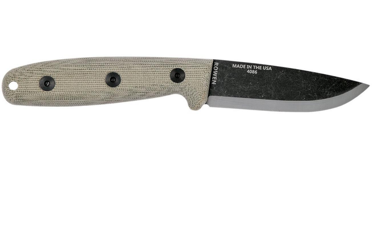 ESEE RB3 Bolieu Camp-Lore, scandi grind, lederen schede, Reuben Bolieu design