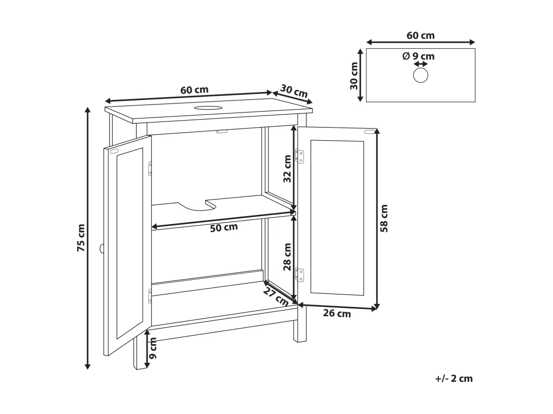 Meuble de salle de bain ALAMOS 60 cm 30 cm 75 cm Blanc