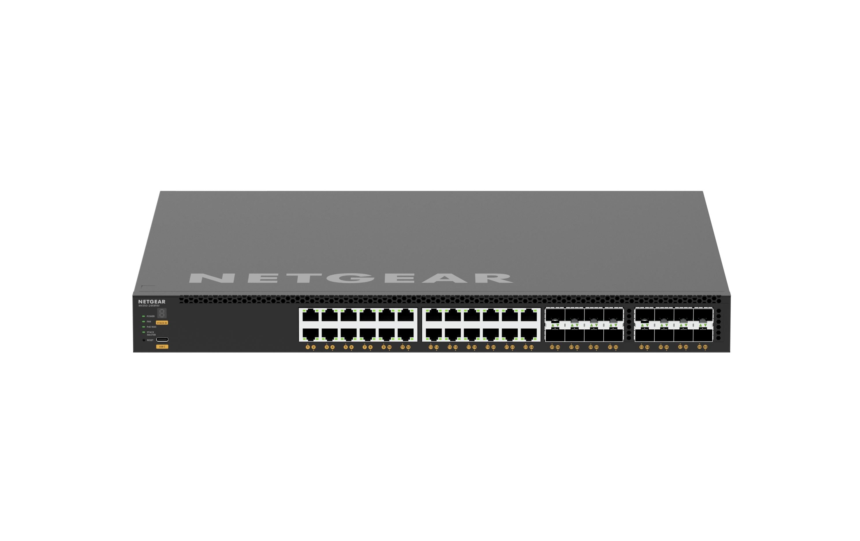 PoE++ Switch AV Line M4350-24X8F8V 40 Port<br>24x10G/Multi-Gig PoE++ (290W Basisstation, bis zu 1.770W), 8xSFP+ und 8xSFP28 25G Managed Switch