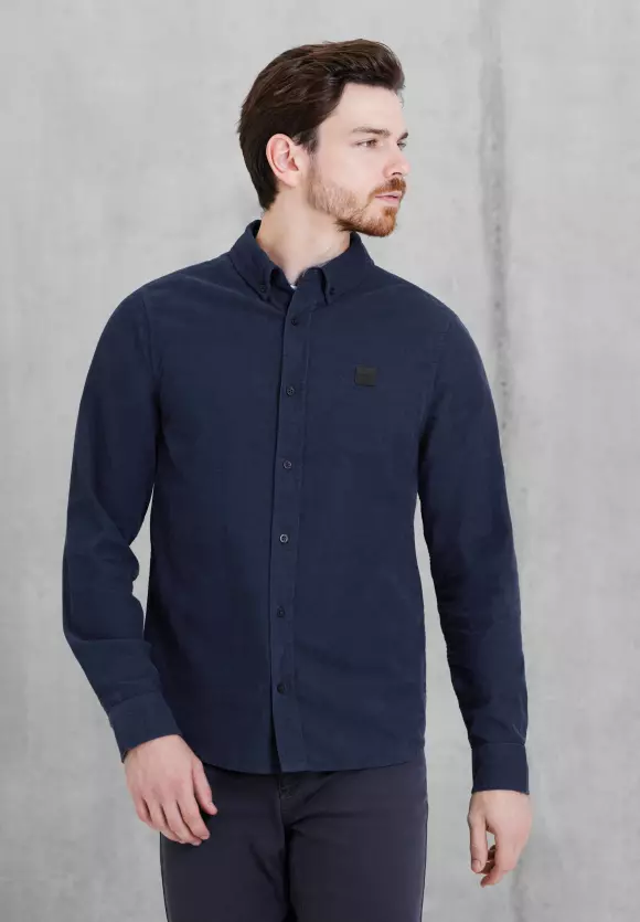 Button-Down Cordhemd - deep navy blue