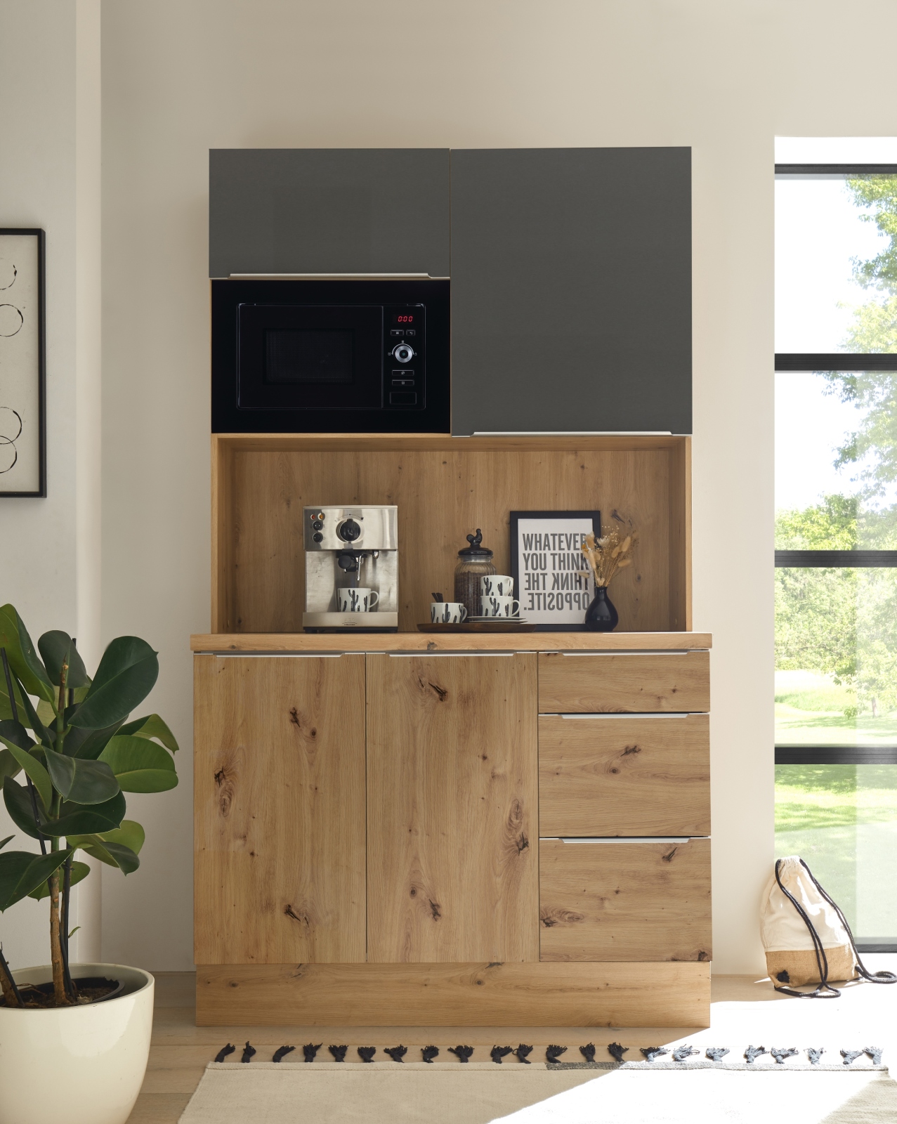 RESPEKTA Buffet - Artisan Eiche - grau matt - mit Mikrowelle - 120 cm