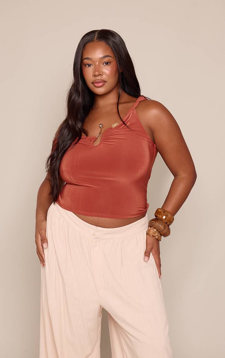 Orange Top Court Moulant Grande Taille Avec Détail Bandeau