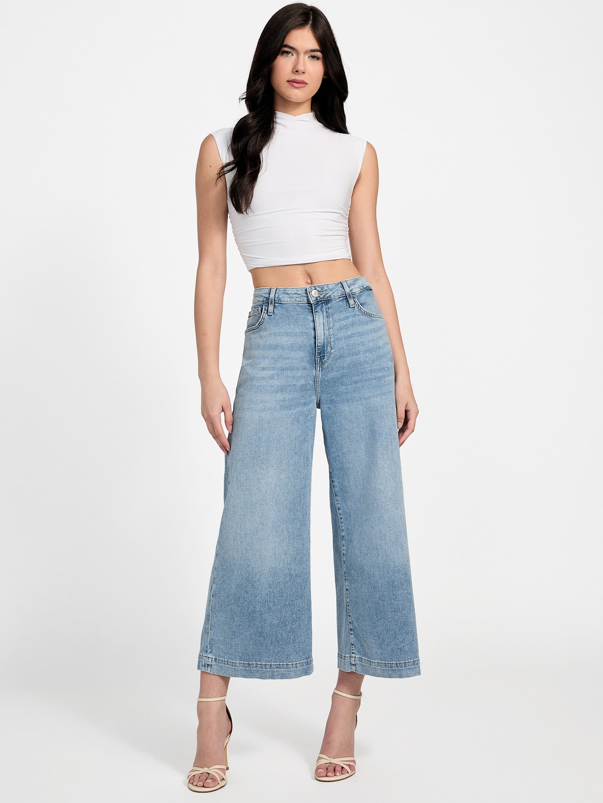 Calça jeans cropped de perna larga Eco Bellflower