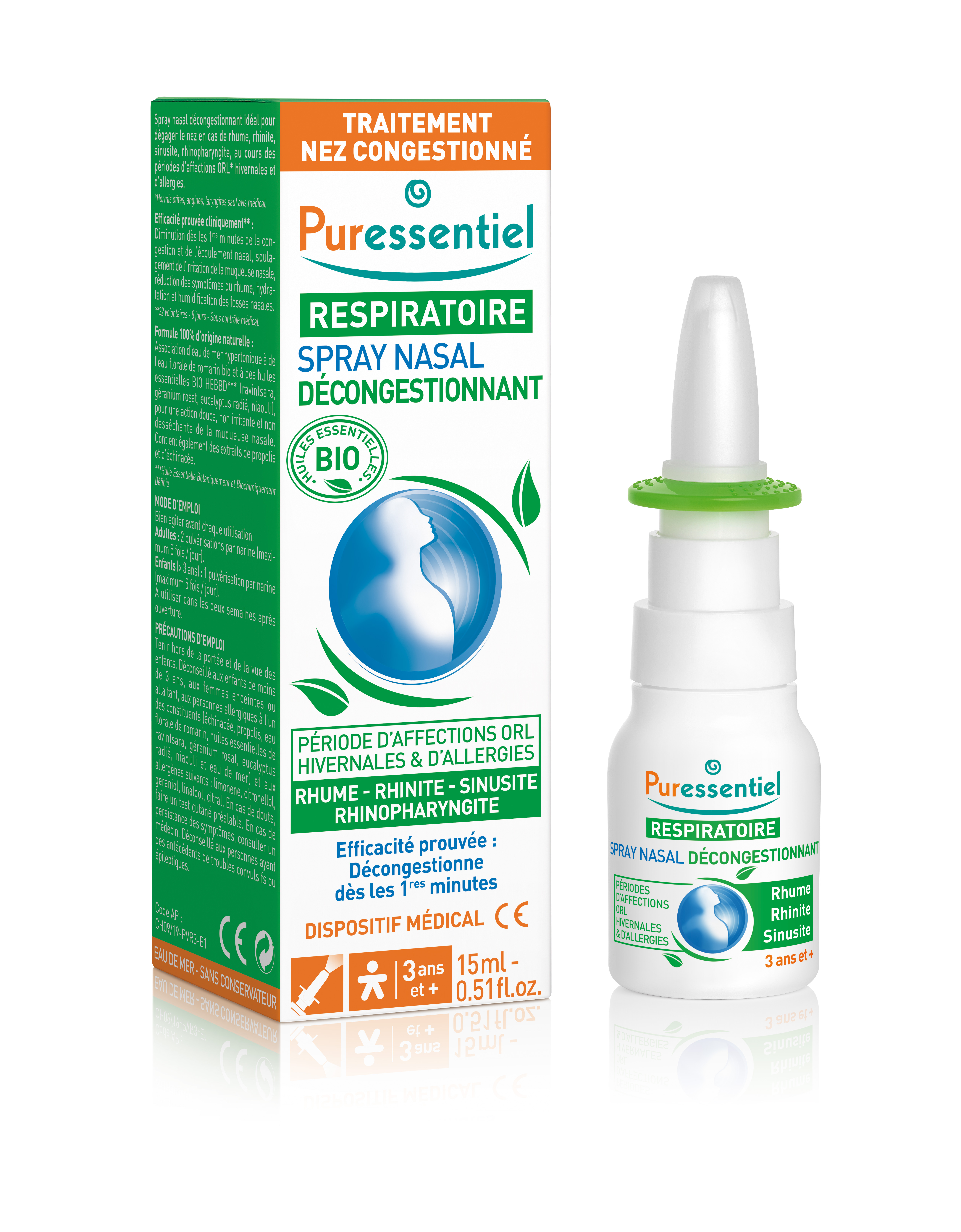 Puressentiel Abschwellendes Nasenspray Nasenspray ätherisches Öl Bio Fl 15 ml
