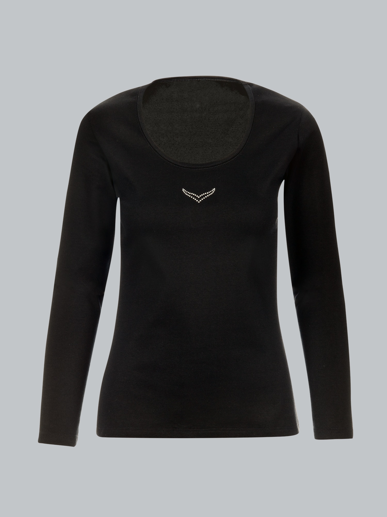 Langarmshirt mit Kristallsteinen Schwarz