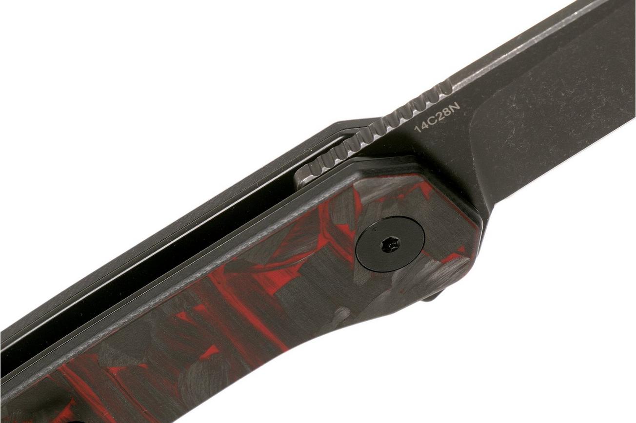 QSP Knife Osprey QS139-F2 Red Shredded Carbonfiber, Blackwashed, zakmes