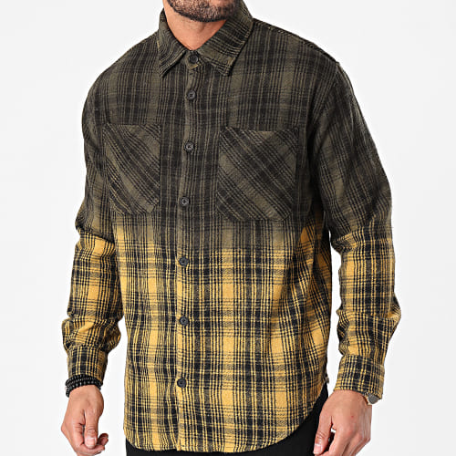 Chemise Manches Longues A Carreaux 1568 Jaune Vert Kaki Dégradé