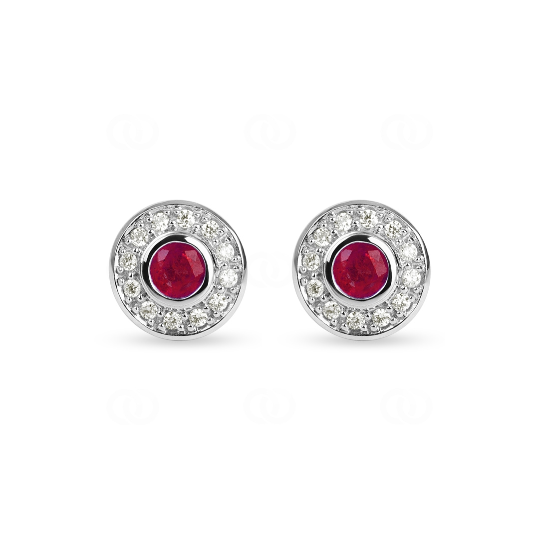 Ohrstecker 750/18 K Weissgold mit Diamanten 0.24 ct H/si & Rubinen