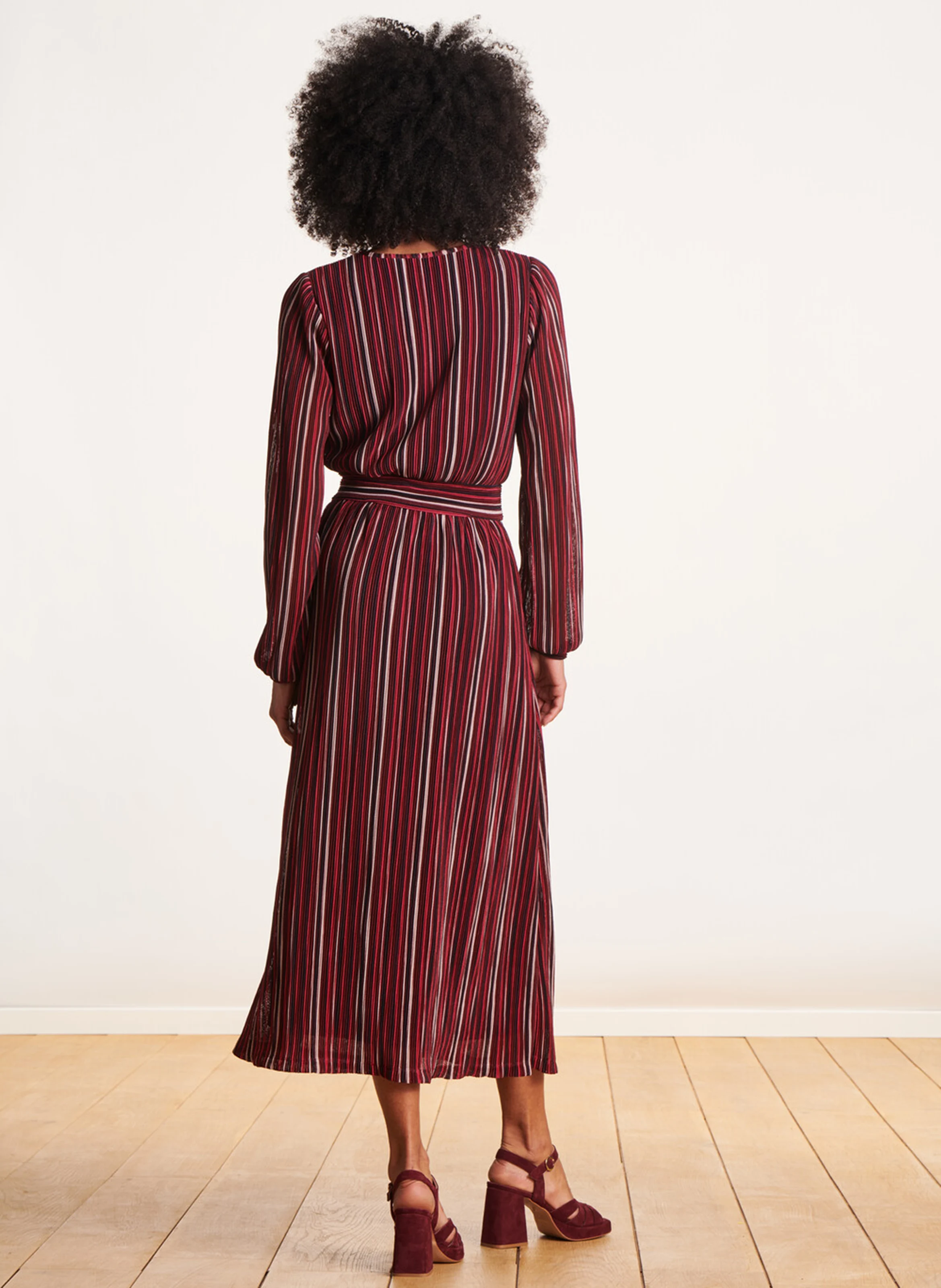 Robe longue rayée| Rose