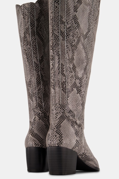 Lederstiefel, XXL-Schaft, Schlangenlederoptik, Weite H