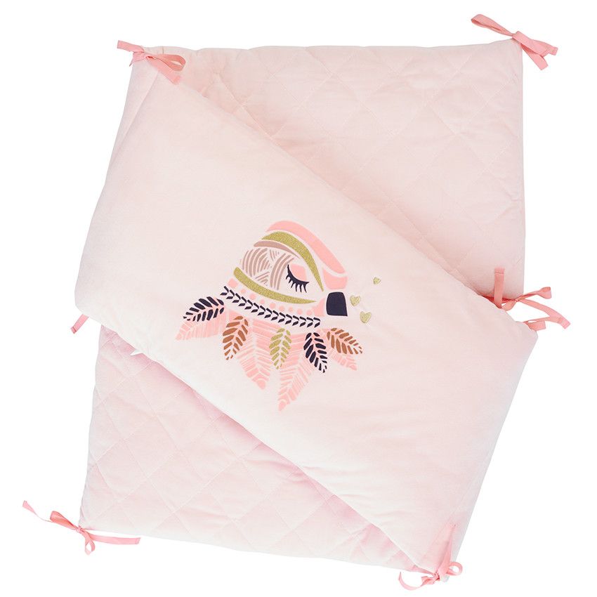 Tour de lit 3 pans motif esprit ethnique - Rose
