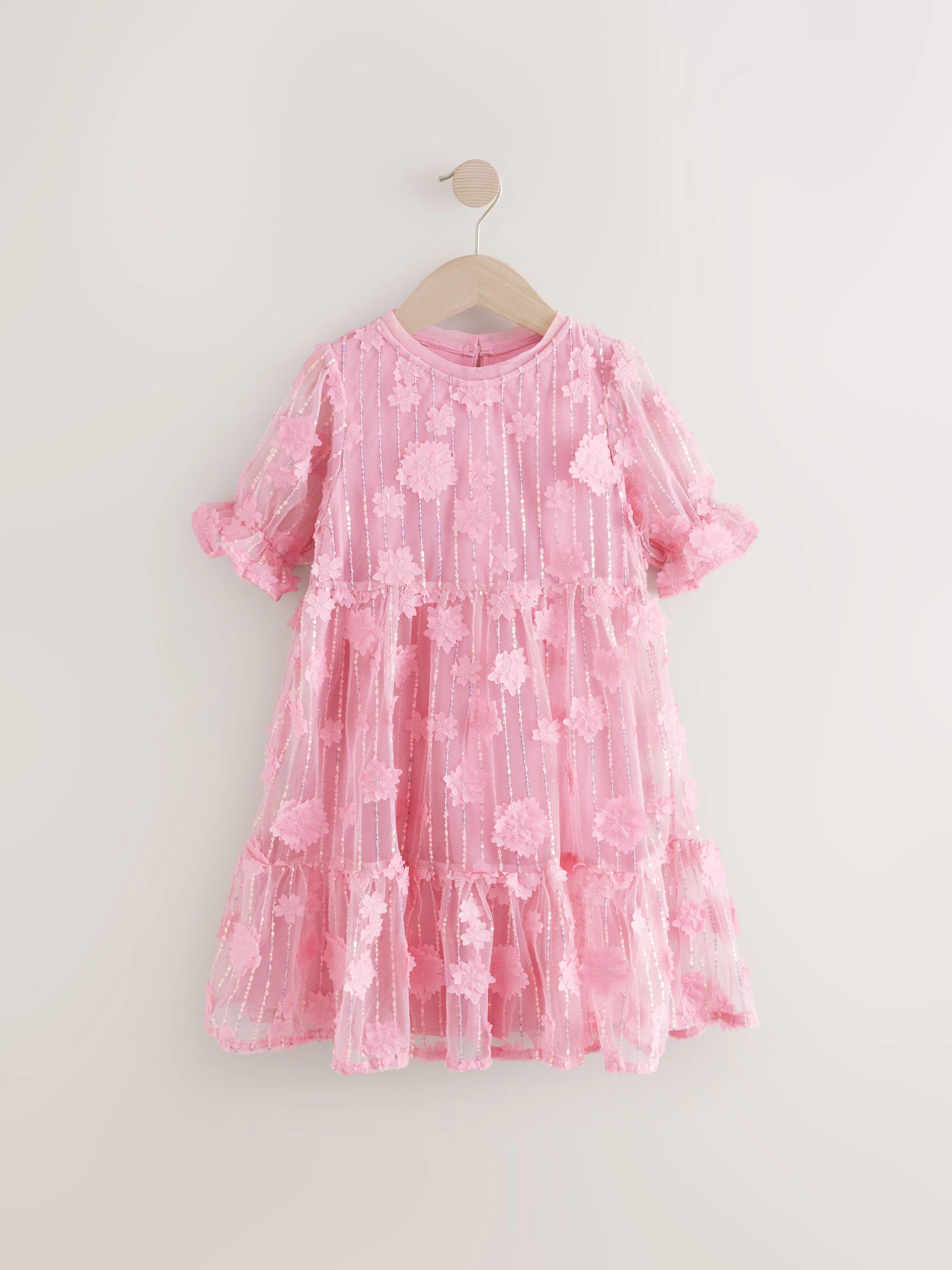 Roze - Mesh bloemen pailletten feestelijke jurkjes (3-16jaar)