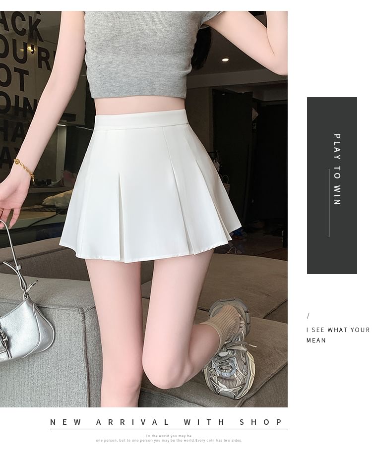 Yako - Hoge taille effen mini geplooide skort