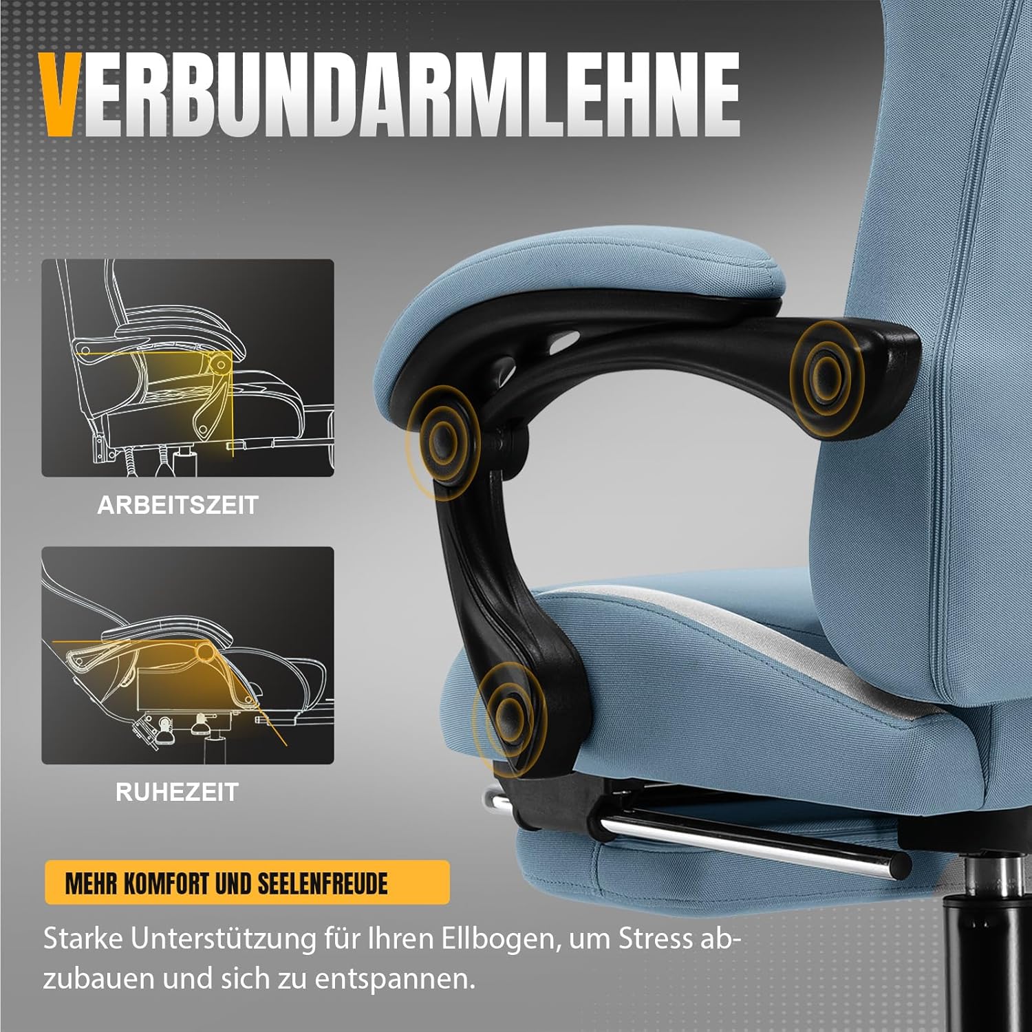 GTPLAYER Gaming Stuhl, Gamer Stuhl, Atmungsaktiver Bürostuhl aus Hochwertigem Stoff, Ergonomischer PC-Stuhl, Verstellbarer und Drehbarer Schreibtischstuhl mit Fußstütze, blau