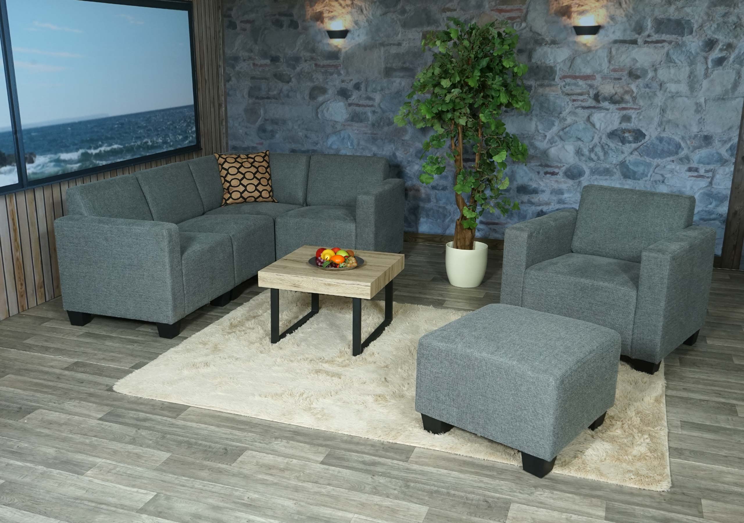 Modular Sofa-System Couch-Garnitur Moncalieri 4-1-1, Stoff/Textil ~ grau