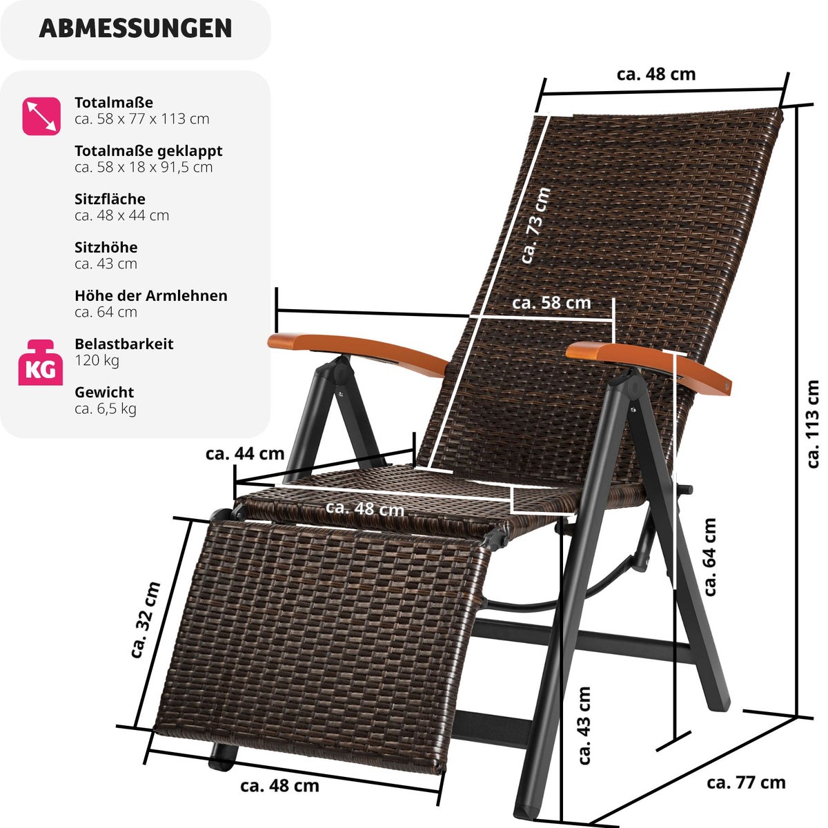 Rotan stoel tectake Brisbane met aluminium frame 58 x 77 x 113 cm