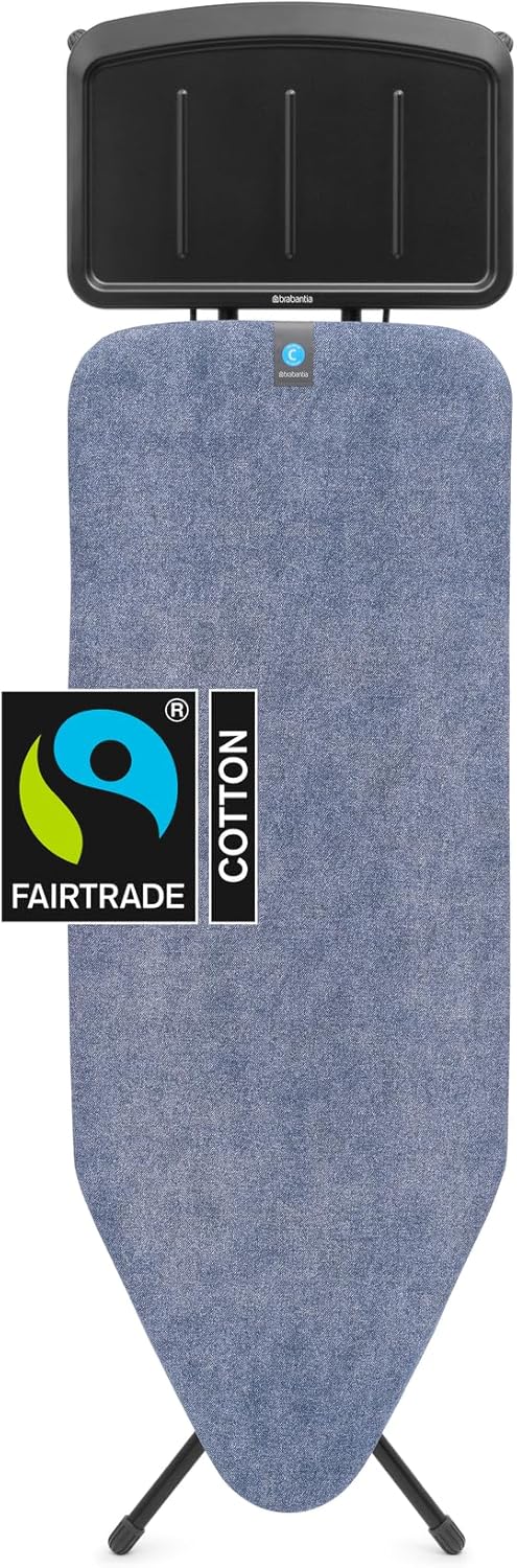 Brabantia - Bügelbrett C - für Dampferzeuger - XL-Dampfbügelbrett - Extra großer Metallständer - Höhenverstellbar - Solider Vierfußrahmen - Geräte bis zu 40 x 22 cm - Denim Blue - 125 x 45cm