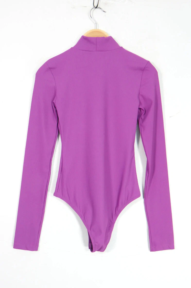 A-bee Long Sleeve Mock Neck Bodysuit 1603 purple