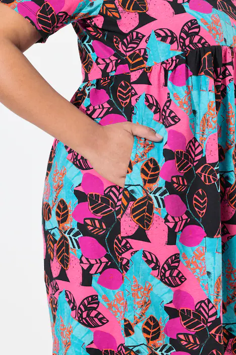 Jerseykleid, A-Linie, Rundhals, Halbarm, Taschen, tiefes aqua