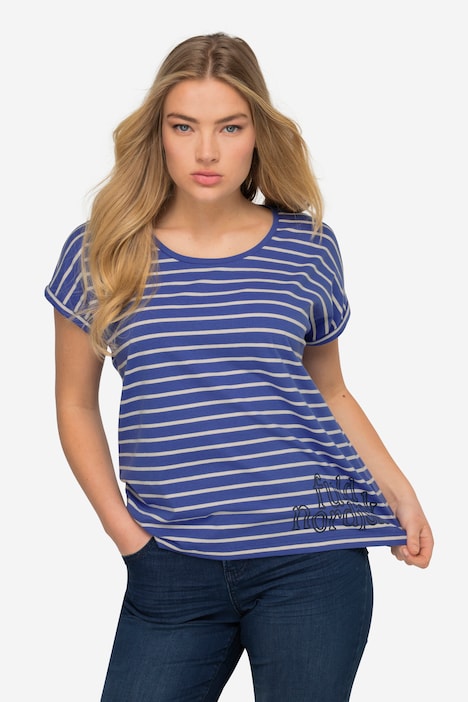 T-Shirt, oversized, Ringel, Rundhals, Halbarm