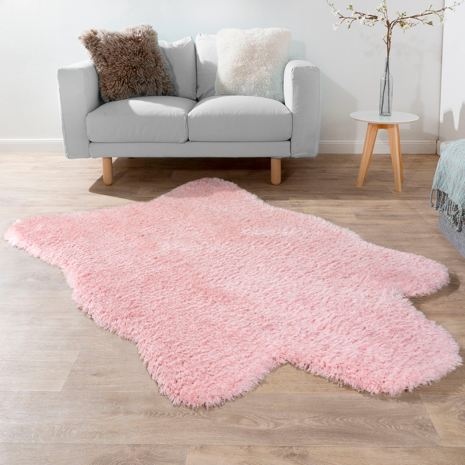 Paco Home Fellteppich »Zotty 450« fellförmig 54 mm Höhe Kunstfell, weicher Hochflor, einfarbig, auch als Bettvorleger geeignet