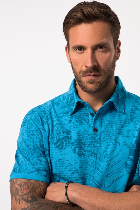 Poloshirt, Halbarm, Piqué, floraler Print, bis 8 XL